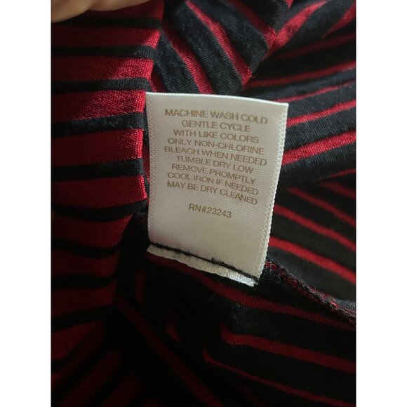 Eva Mendes Red Black Striped Fit & Flare Sleeveless Dress M Cowl Neck Belted - Picture 7 of 12